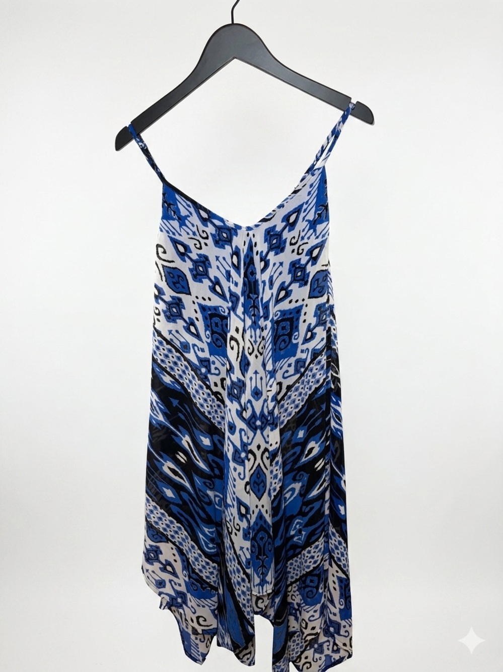 Japna Blue & White Printed Spaghetti-Strap Dress